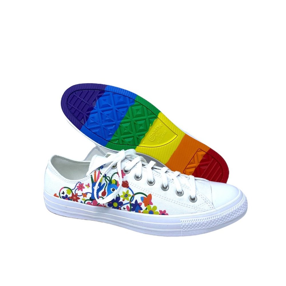 Converse CTAS OX Flower Print White Canvas Low Top Sneakers Men's Size 170823C - Picture 4 of 8